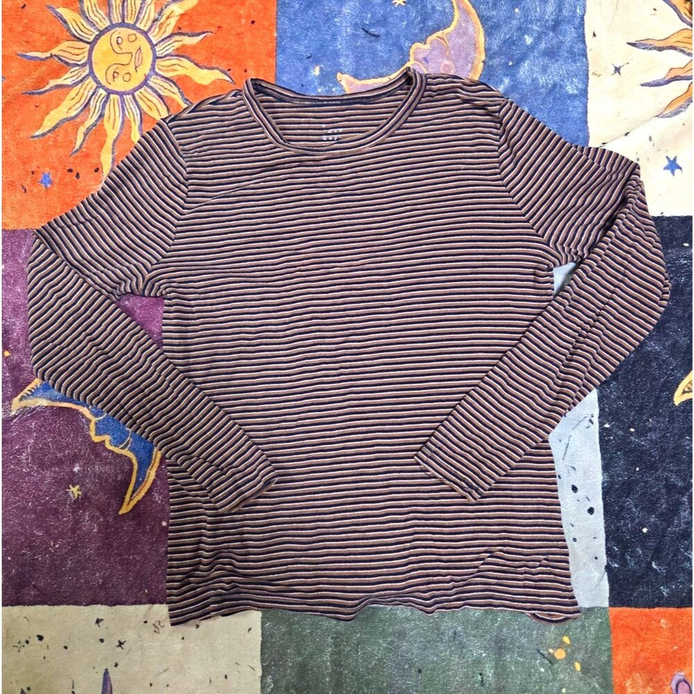 A New Day Women's Blue White Tan Knit Striped Crew Neck Long Sleeve Tee XL